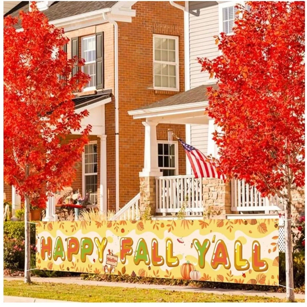 Happy Fall Y'all Banner, Hello Fall Banner, 118 x 19, Fall Outdoor Decorations,